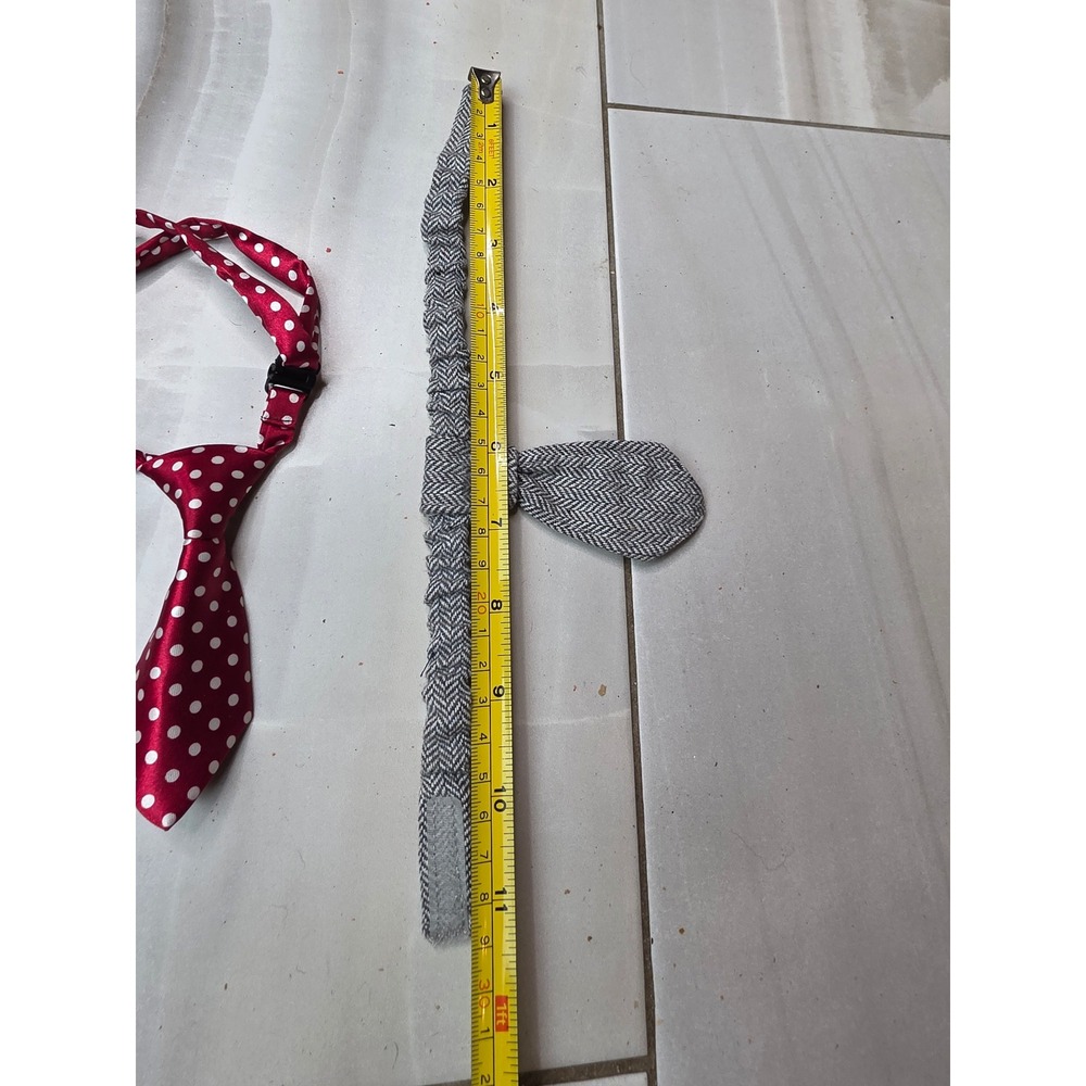 Lot of 2 Pet Neckties Red Polka Dot and Grey Herringbone for Small Dogs Cats A2 - Picture 15 of 16